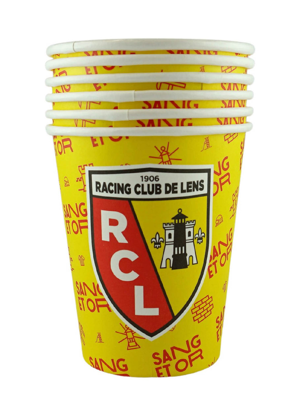 Gobelets en carton RC Lens pour supporter jaune et rouge