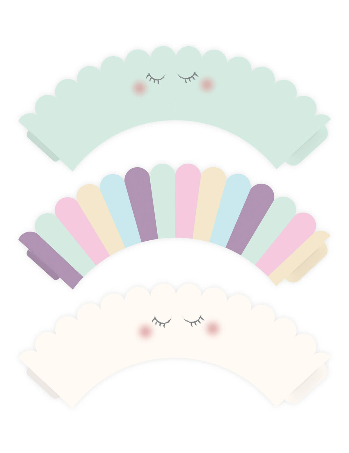 Détail des différents modèles des habillages à cupcake licorne pastel
