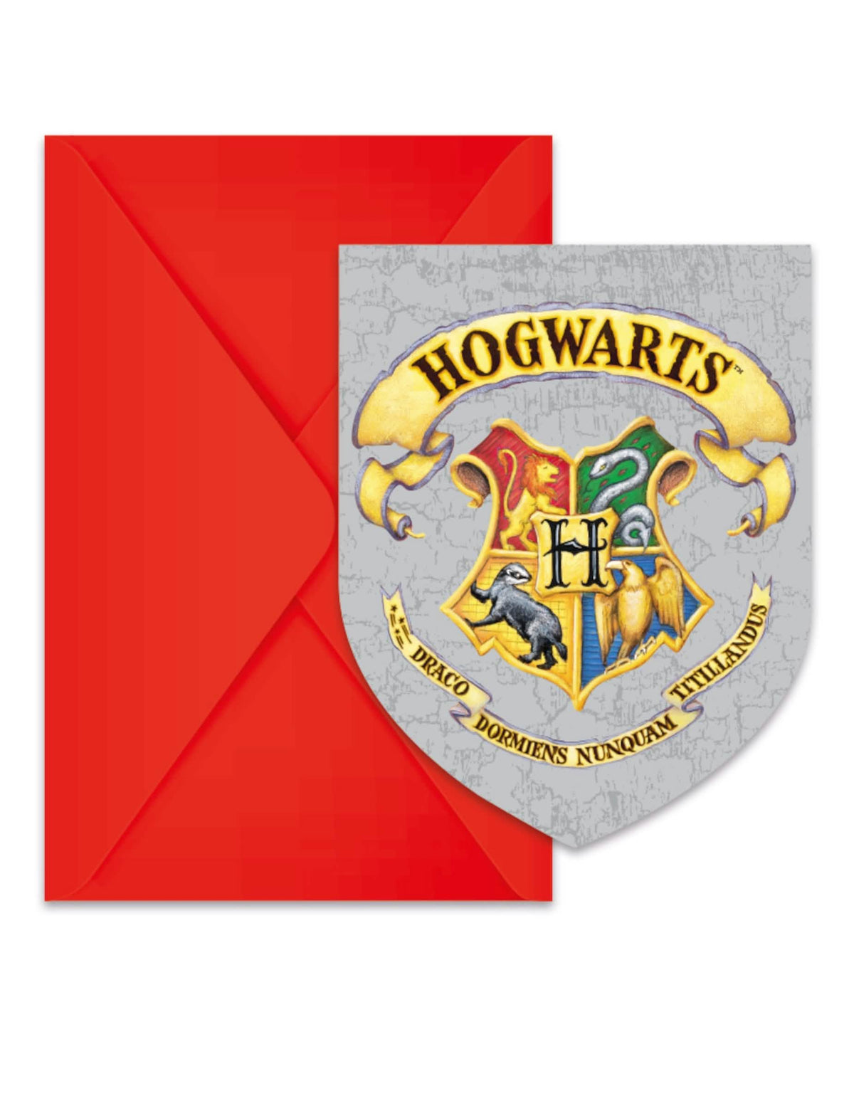 Invitations avec enveloppes Harry Potter blason de Poudlard et enveloppe rouge