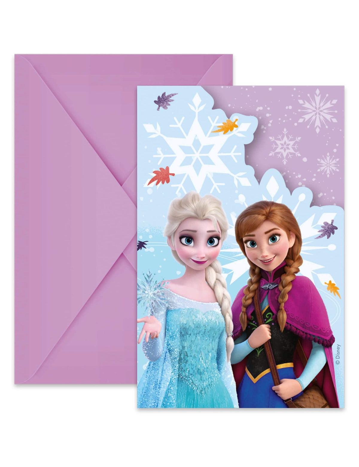Kutsut ja kirjekuoret Frozen Idyllic Wonder violetit Elsalla ja Annalla