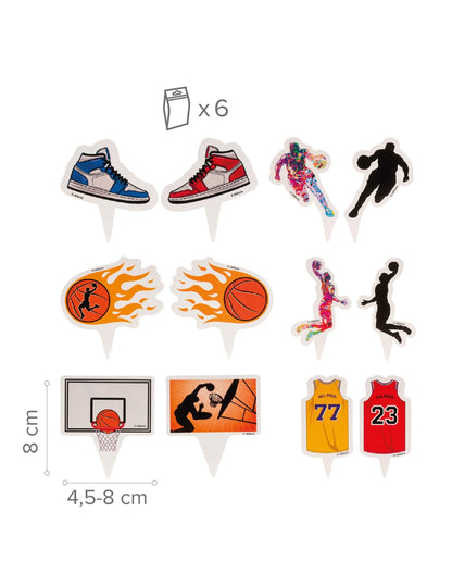 6 kpl Koristesetti kuppikakuille Basketball-toppereilla