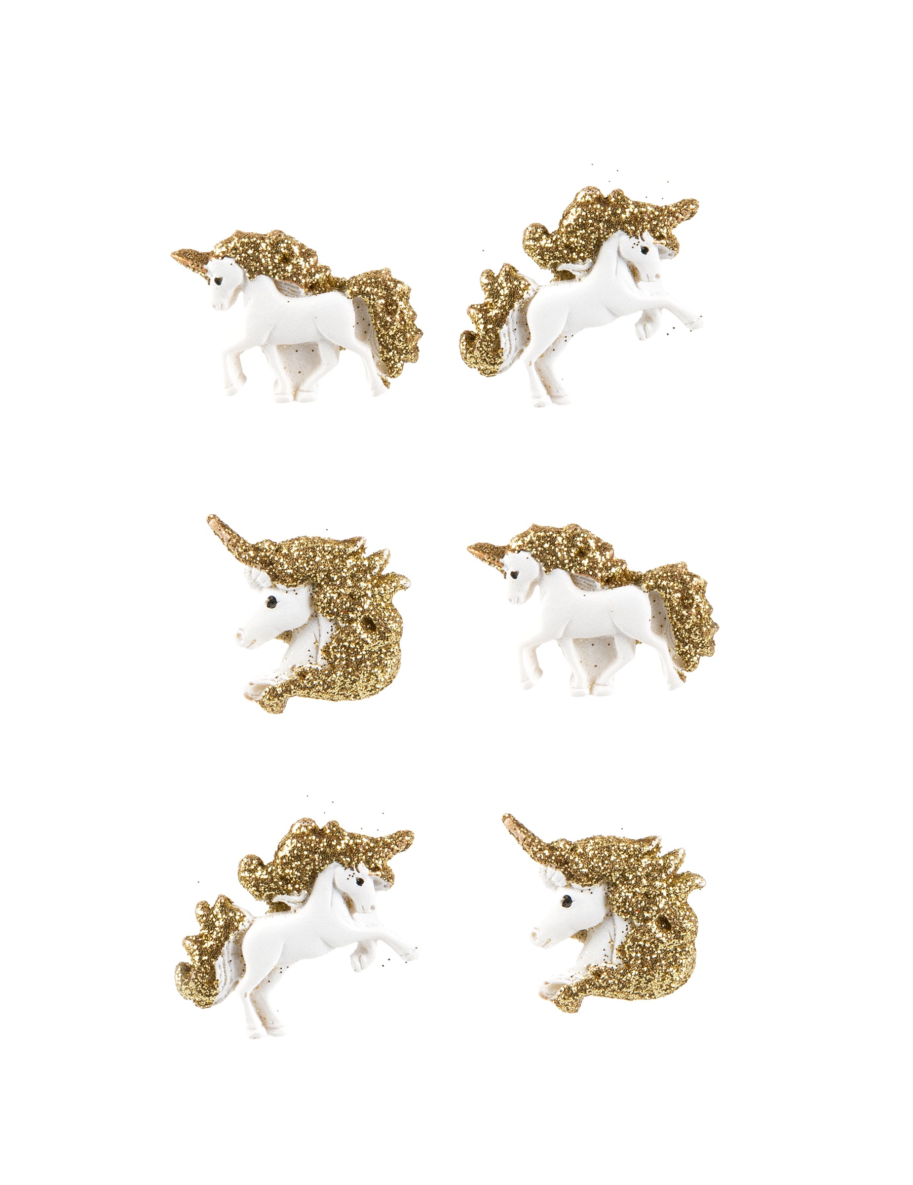 Licornes adhésives en résine blanches et paillettes dorées
