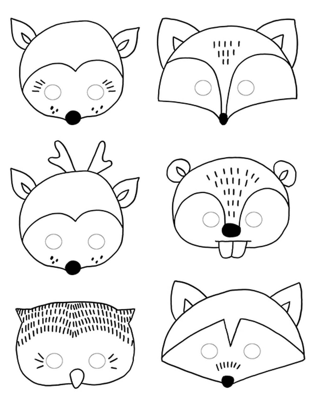 Masques à colorier Forêt pour enfant blancs à personnaliser