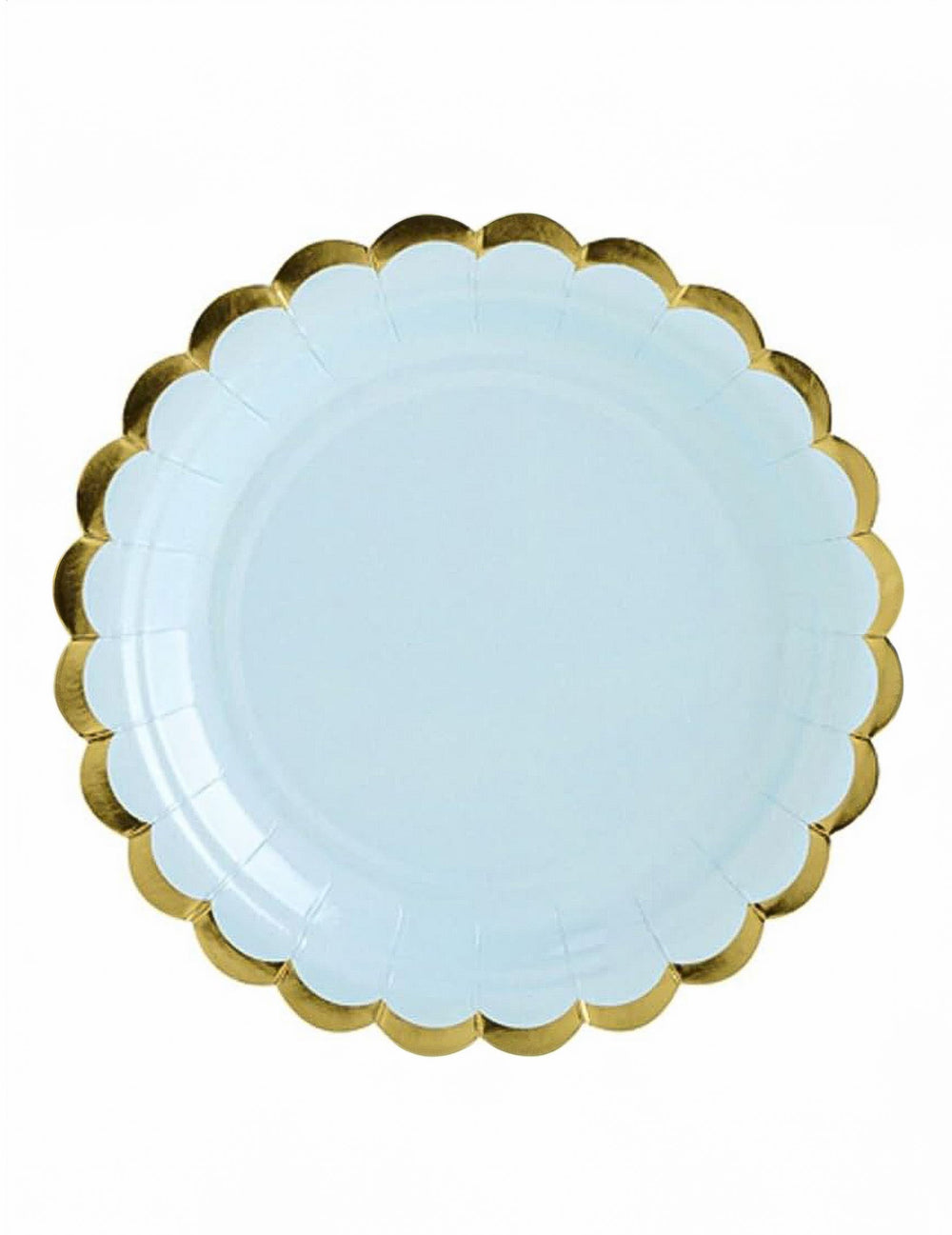Assiettes en carton bleu ciel et dorure dentelée