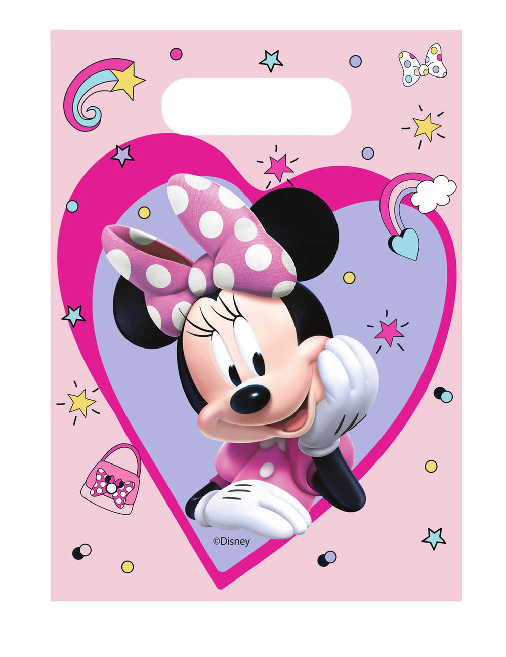 Sacs cadeaux Minnie pour enfant rose avec motifs cœurs et étoiles