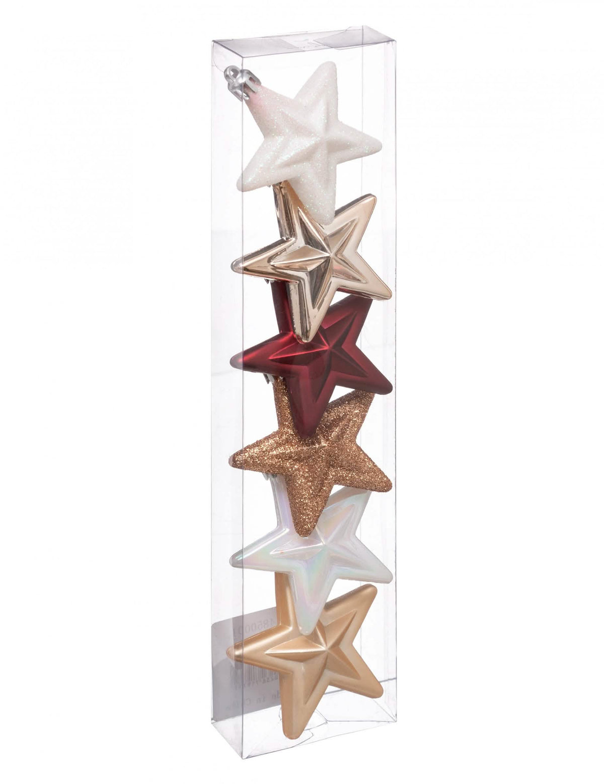 Suspensions étoiles pour sapin rouge blanc et or pailletées et mates