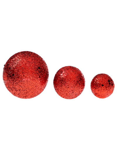 7 punaista kimallepalloa, 3,5–6,5 cm