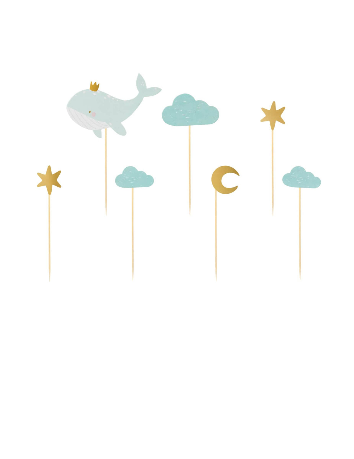 Cake toppers baleine bleu ciel et doré avec nuage