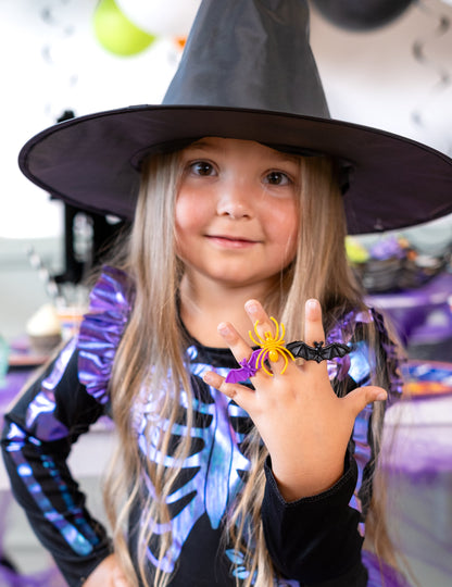 Bagues chauve-souris et araignées halloween pour enfant multicolores en plastique