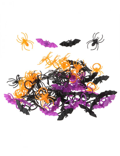 Bagues en plastique chauve-souris et araignées pour Halloween noir orange et violet