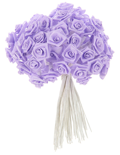 Mini roses en satin pour décoration de mariage parme