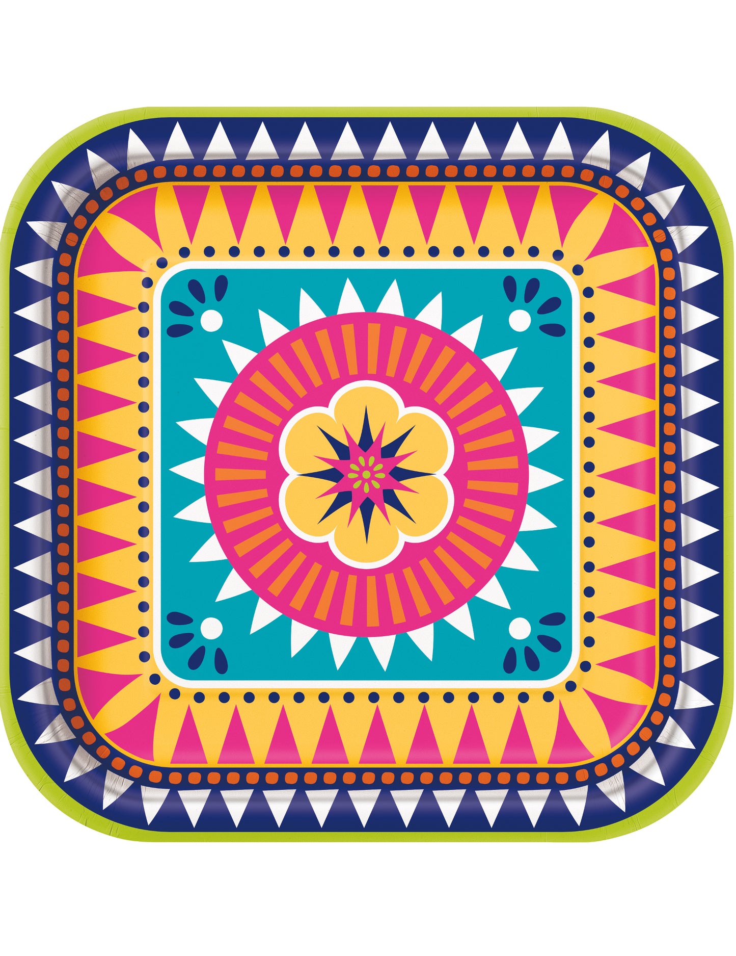 Assiettes carrées en carton boho fiesta multicolores avec motif fleur
