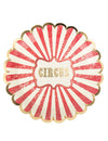 Assiettes en carton cirque vintage pour fête rouge et blanc à bordure dorée