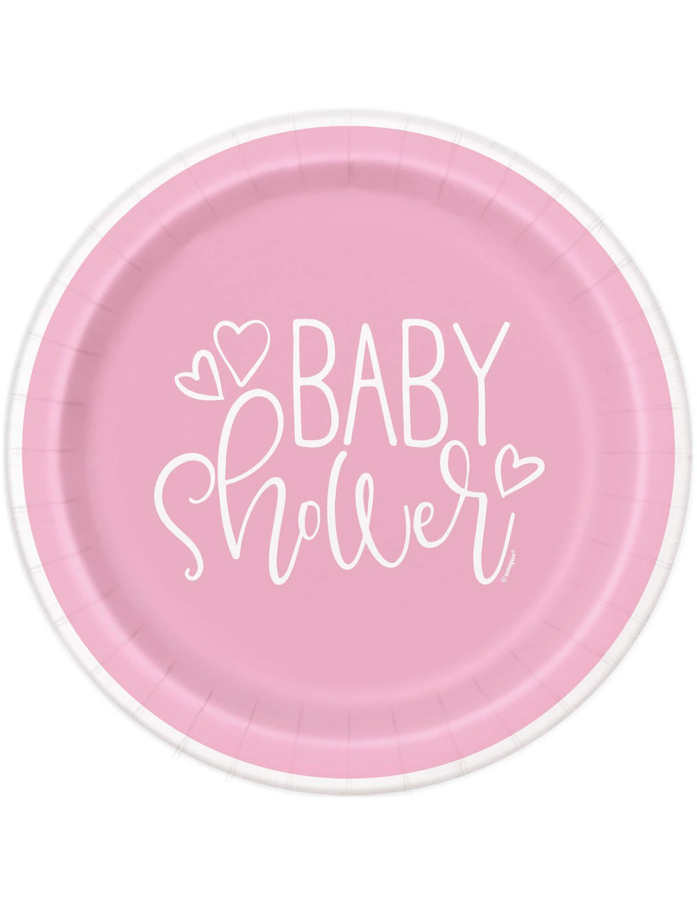 Assiettes en carton baby shower pour fille roses et blanches avec cœurs