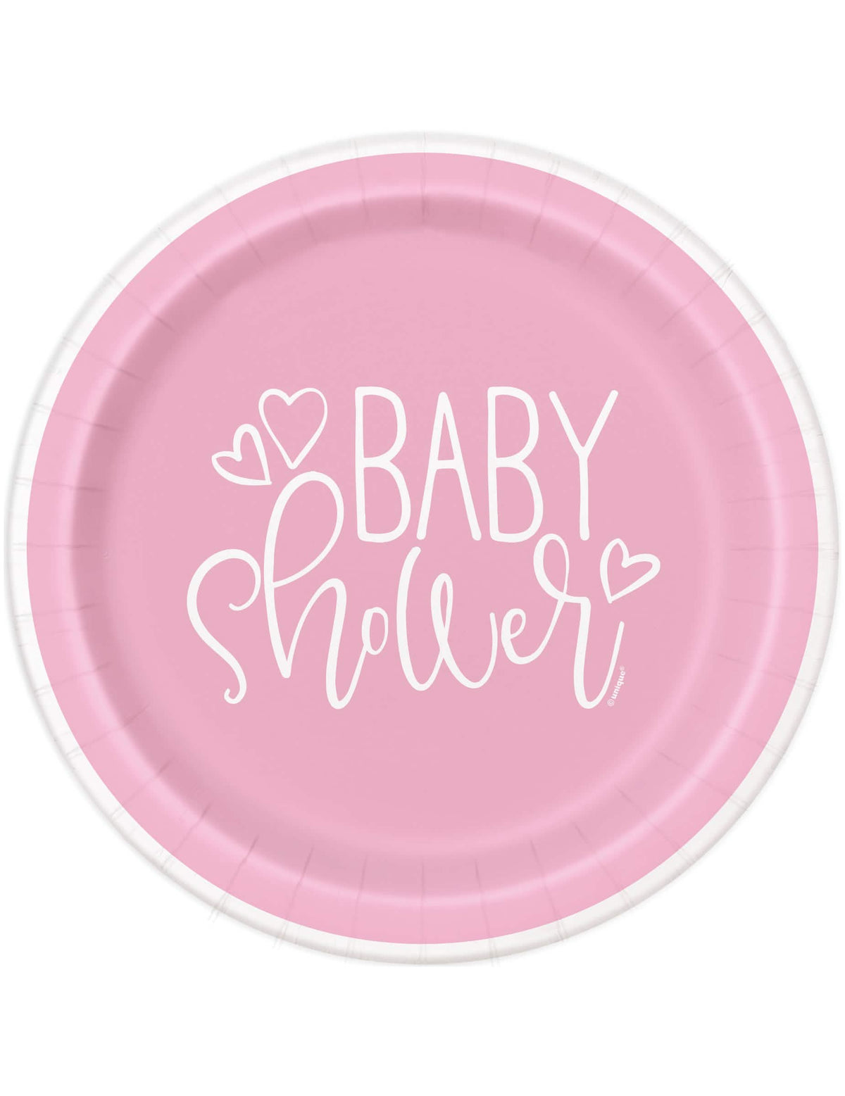 Assiettes en carton baby shower pour fille roses et blanches avec cœurs