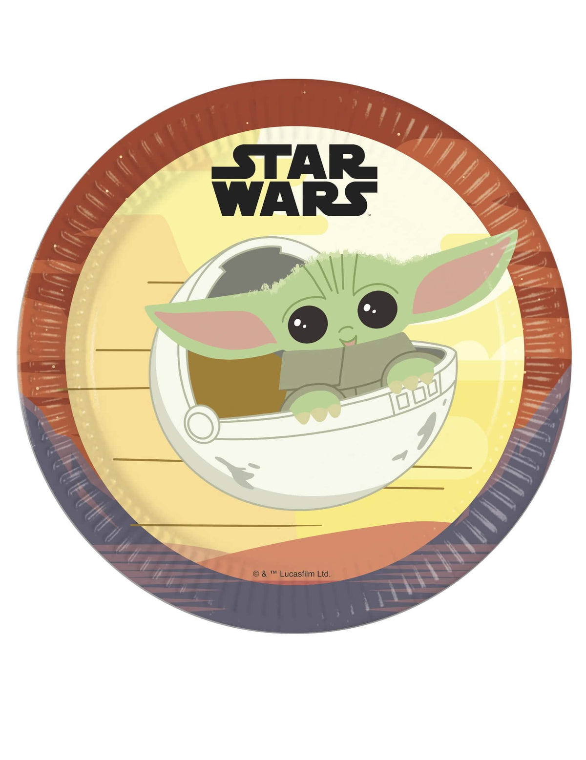 Paperilautaset Bébé Yoda The Mandalorian beige ja ruskea, joissa on Star Wars -logo