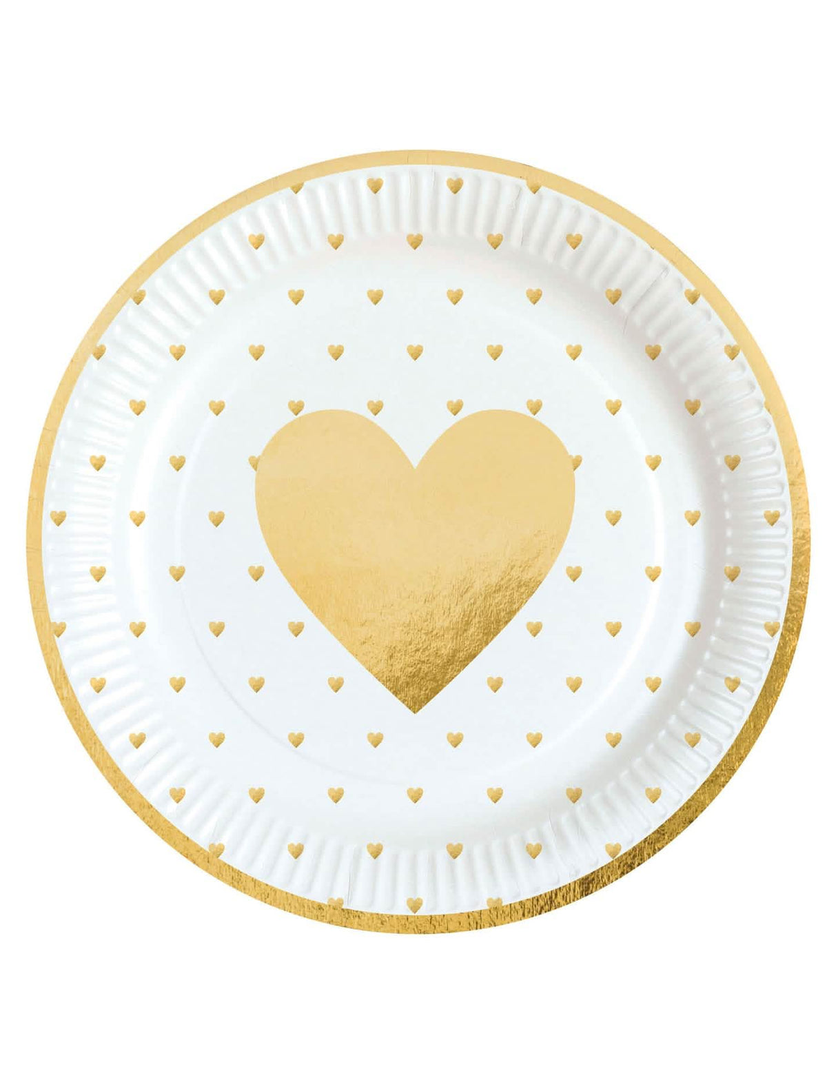 Assiettes en carton cœur d'or pour Saint Valentin blanc et or