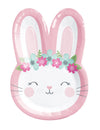 Assiettes en carton Petit Lapin pour enfant rose avec couronne de fleurs