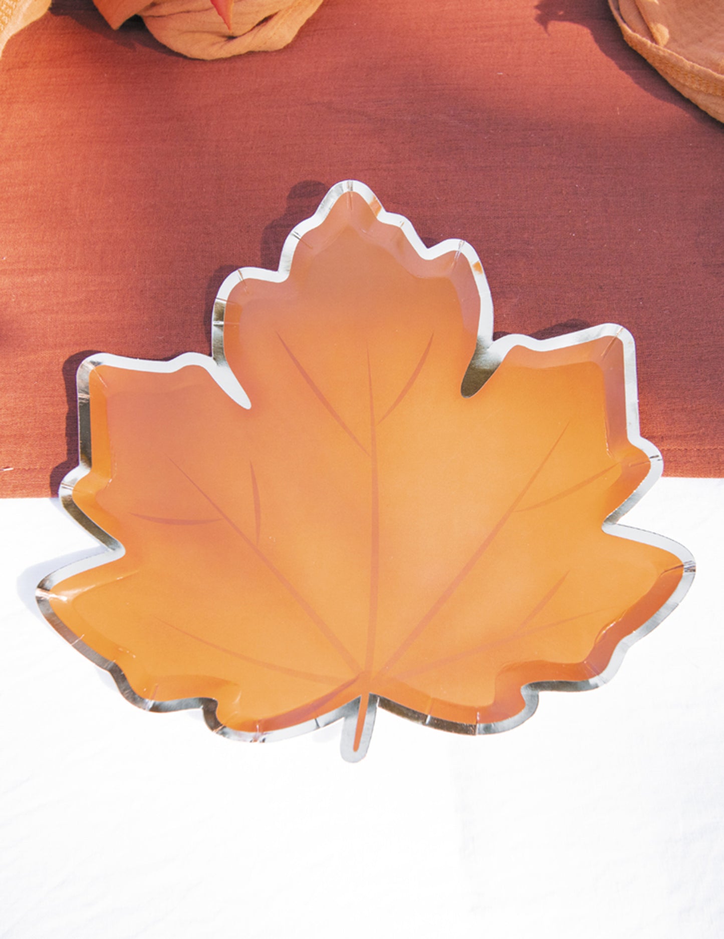 Vue de dessus des assiettes en carton feuille d'automne