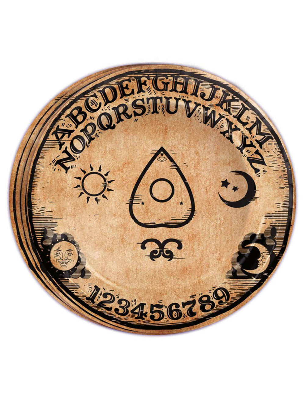 Ouija-kartonilautaset juhliin, ruskea ja musta, pergamenttityyliset