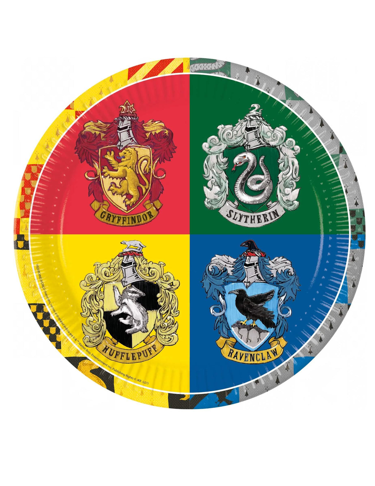 Pahvilautaset Harry Potter -juhliin, värikkäät, joissa on 4 tupaiden vaakunat