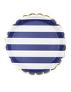 Assiettes festonnées en carton marinière pour fête bleu marine et blanc avec bord doré