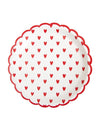 Assiettes en carton festonnées petits cœurs pour fête blanc et rouge