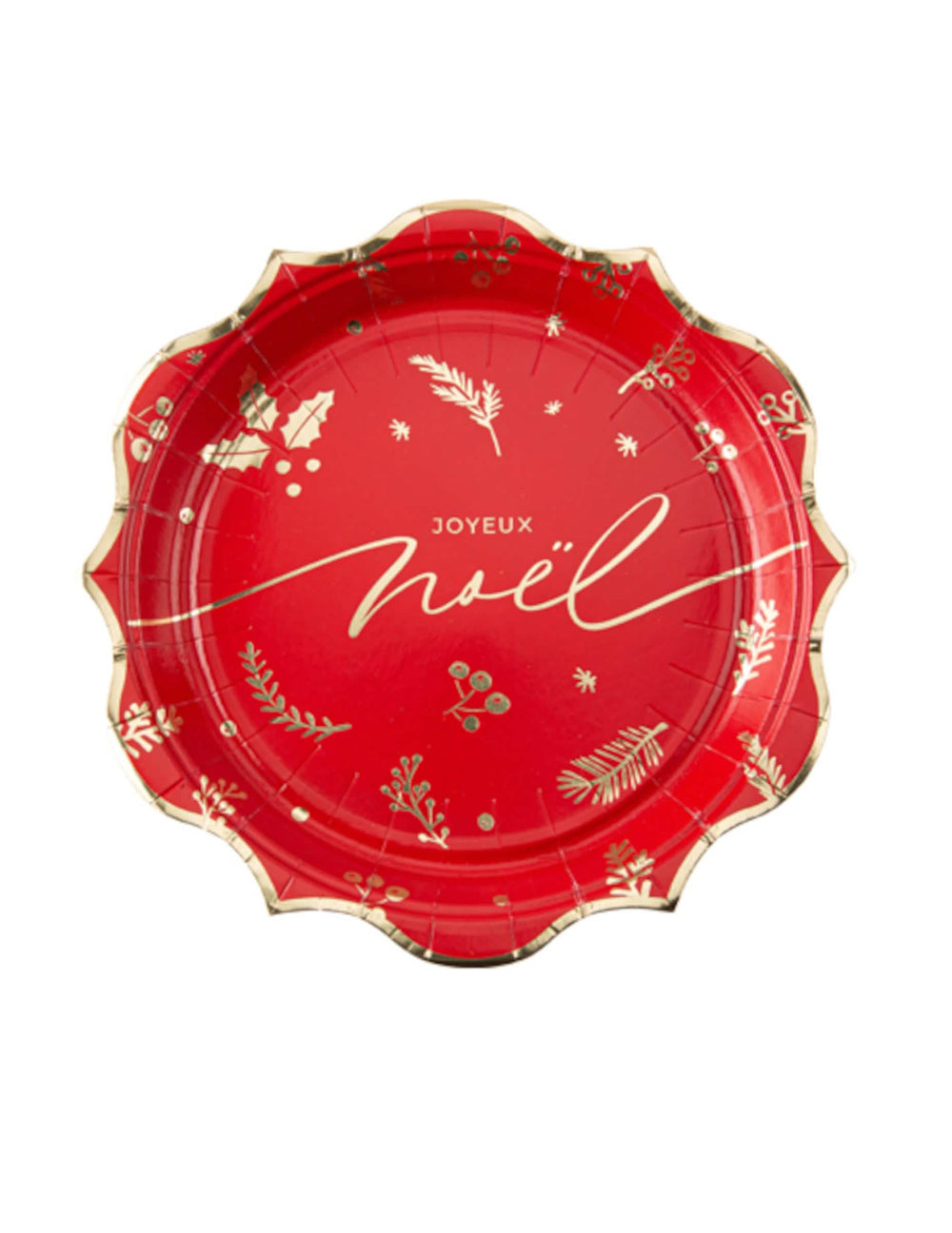 Assiettes Holly Christmas pour Noël rouge et or en carton