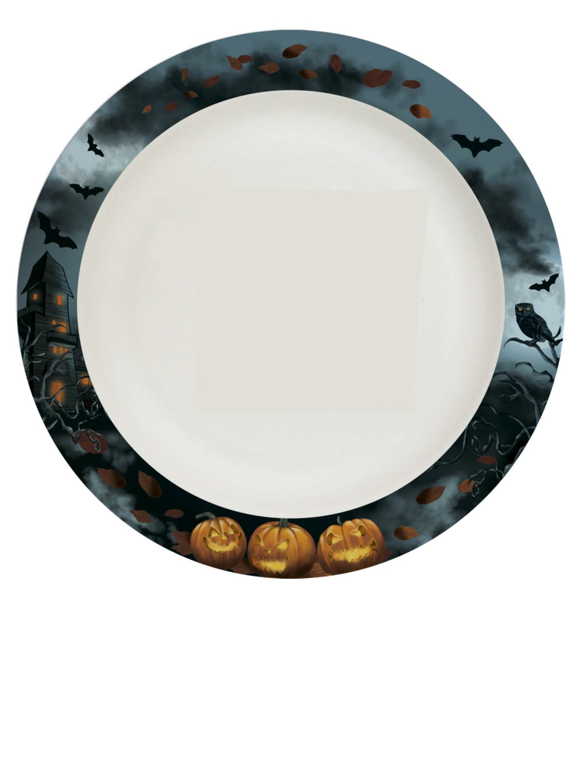 pahvilautaset kummituskartanossa halloweenia varten kurpitsoilla ja lepakoilla