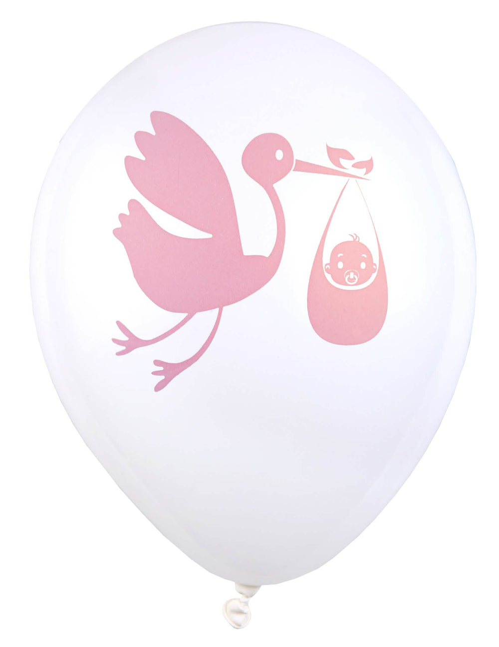 Ballons en latex motif cigogne pour baby shower blanc et rose