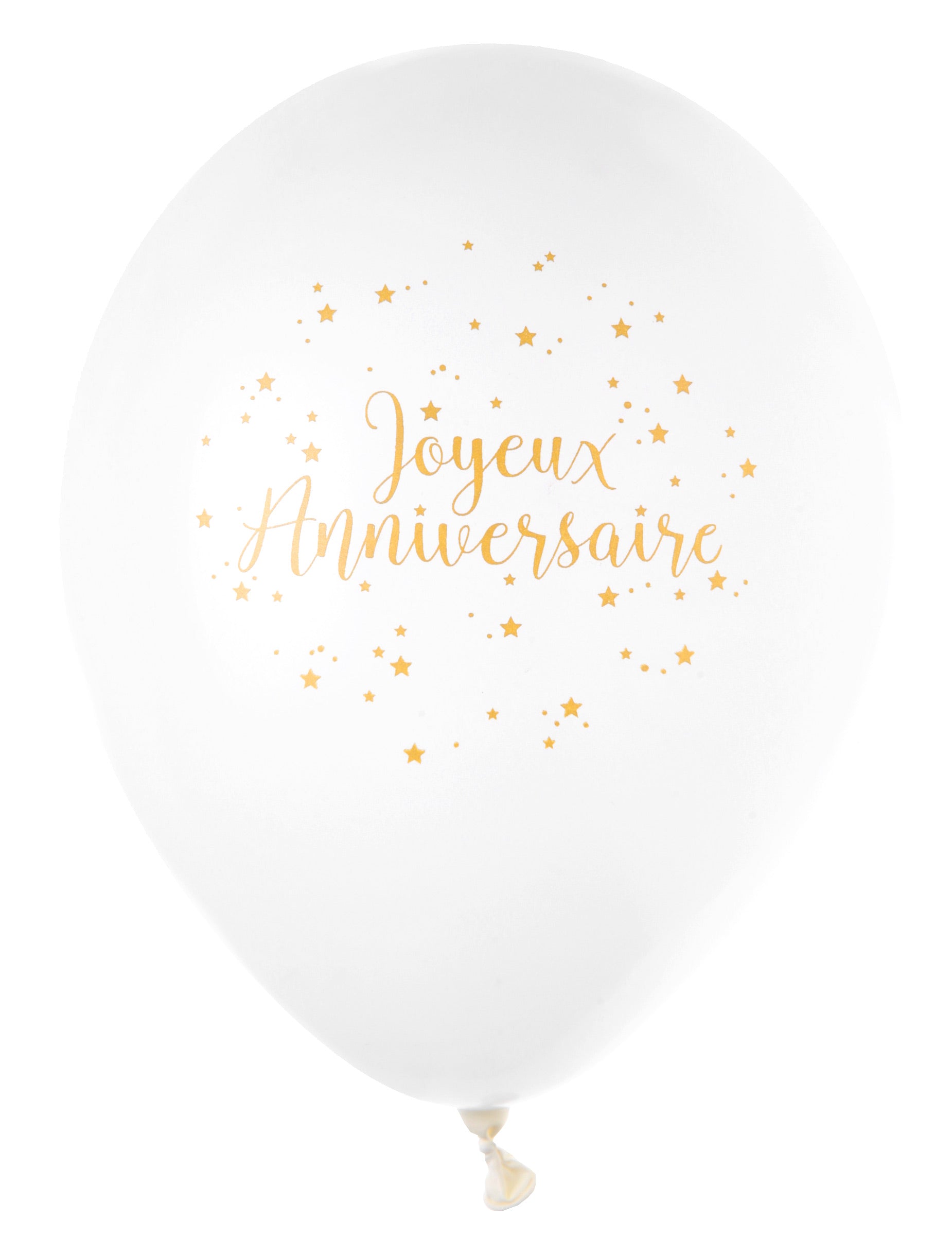 Ballon en latex Joyeux Anniversaire blanc et doré métallisé
