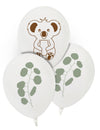 Ballons en latex koala et eucalyptus pour fête blancs avec motifs marron et verts