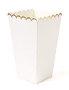 Boîtes à pop corn festonnées pour fête blanc et or