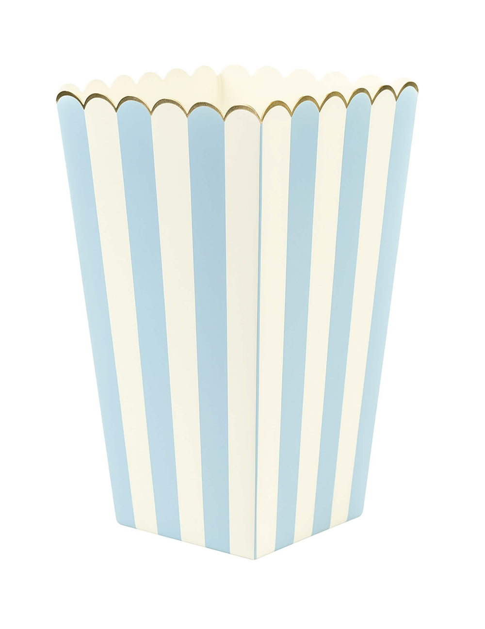 Boîtes à pop corn pour fête bleu pastel et or en carton rayé