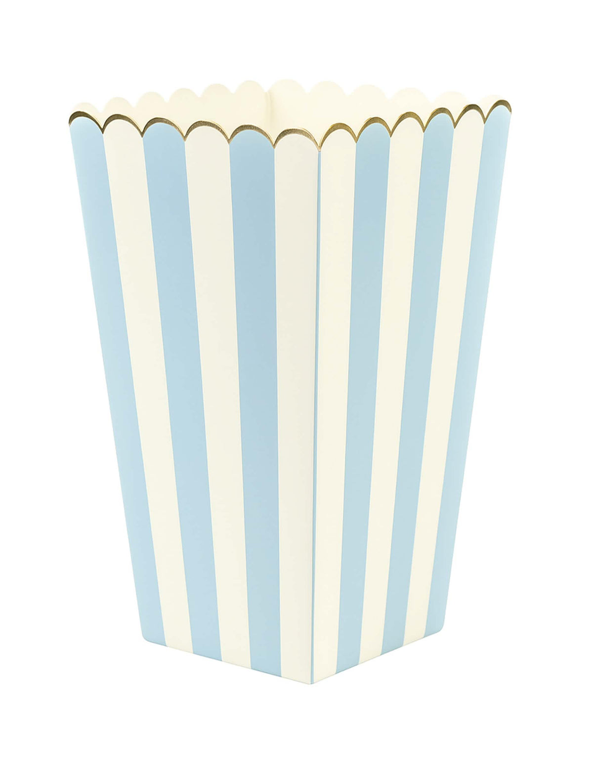 Boîtes à pop corn pour fête bleu pastel et or en carton rayé