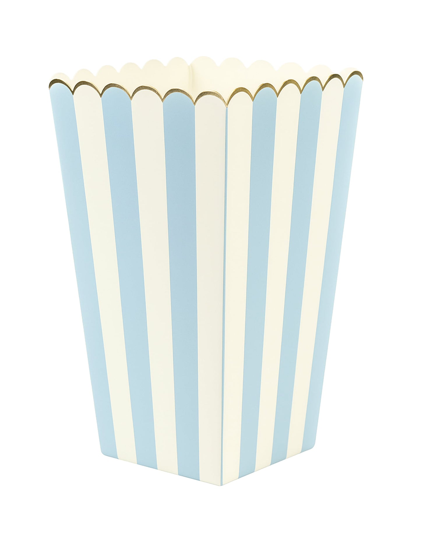 Boîtes à pop corn pour fête bleu pastel et or en carton rayé