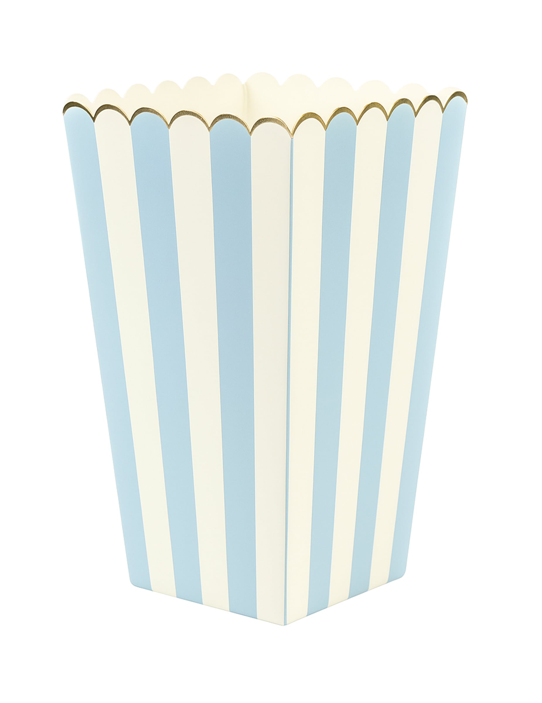 Boîtes à pop corn pour fête bleu pastel et or en carton rayé