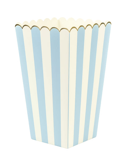 Boîtes à pop corn pour fête bleu pastel et or en carton rayé