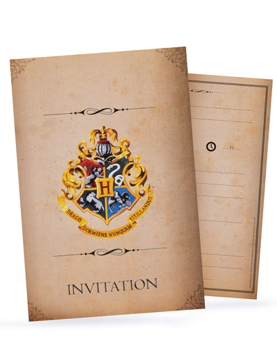 Cartes d'invitation Harry Potter pour enfant beige avec blason Poudlard
