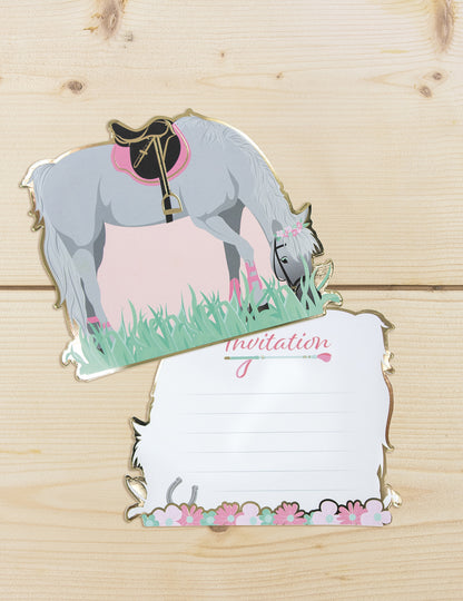 Vue du recto et du verso des cartes d'invitation cheval pour anniversaire