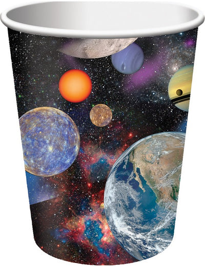 Gobelets en carton anniversaire de l'espace motif planètes et galaxies multicolores