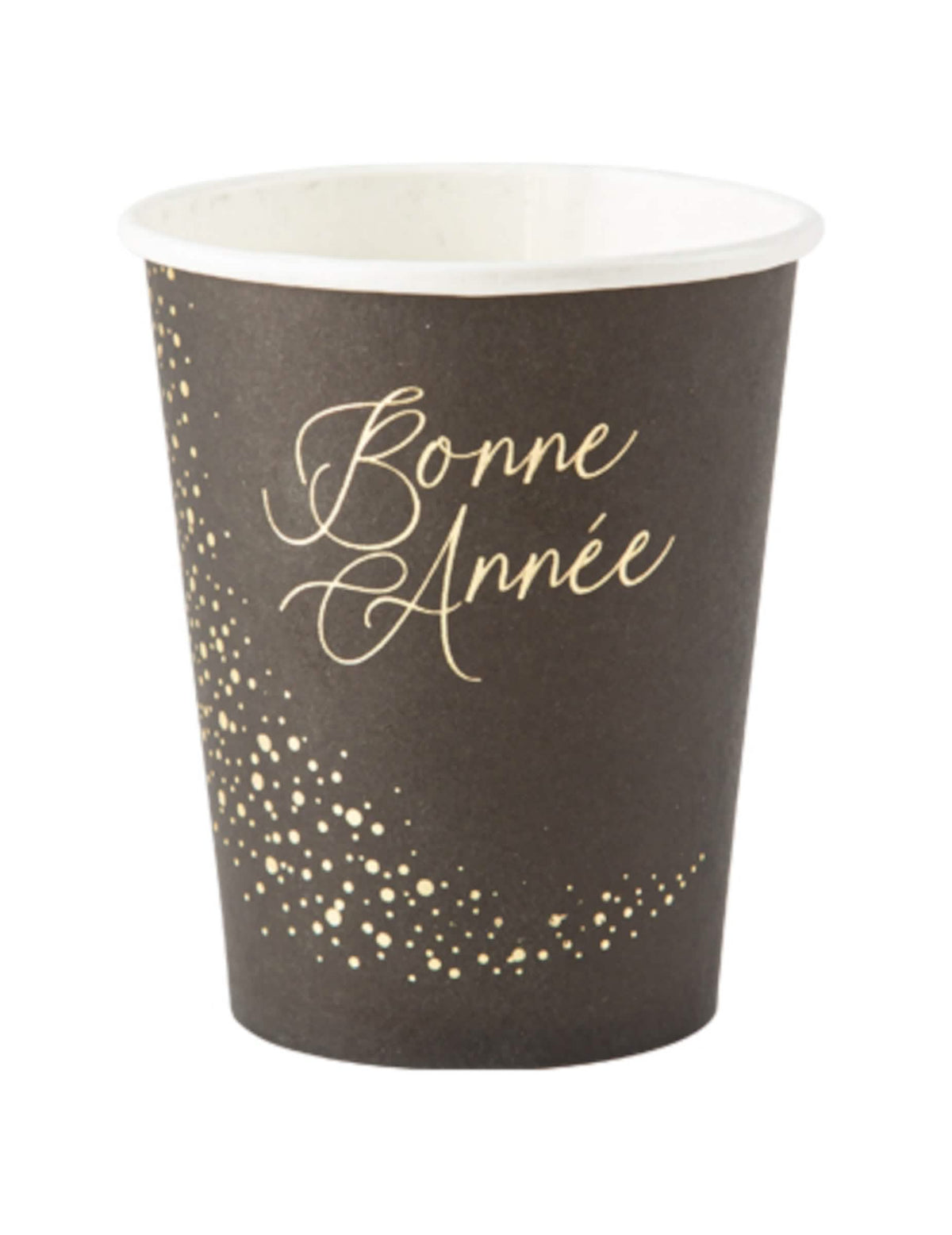 Gobelets en carton Bonne année pour fête noirs et or