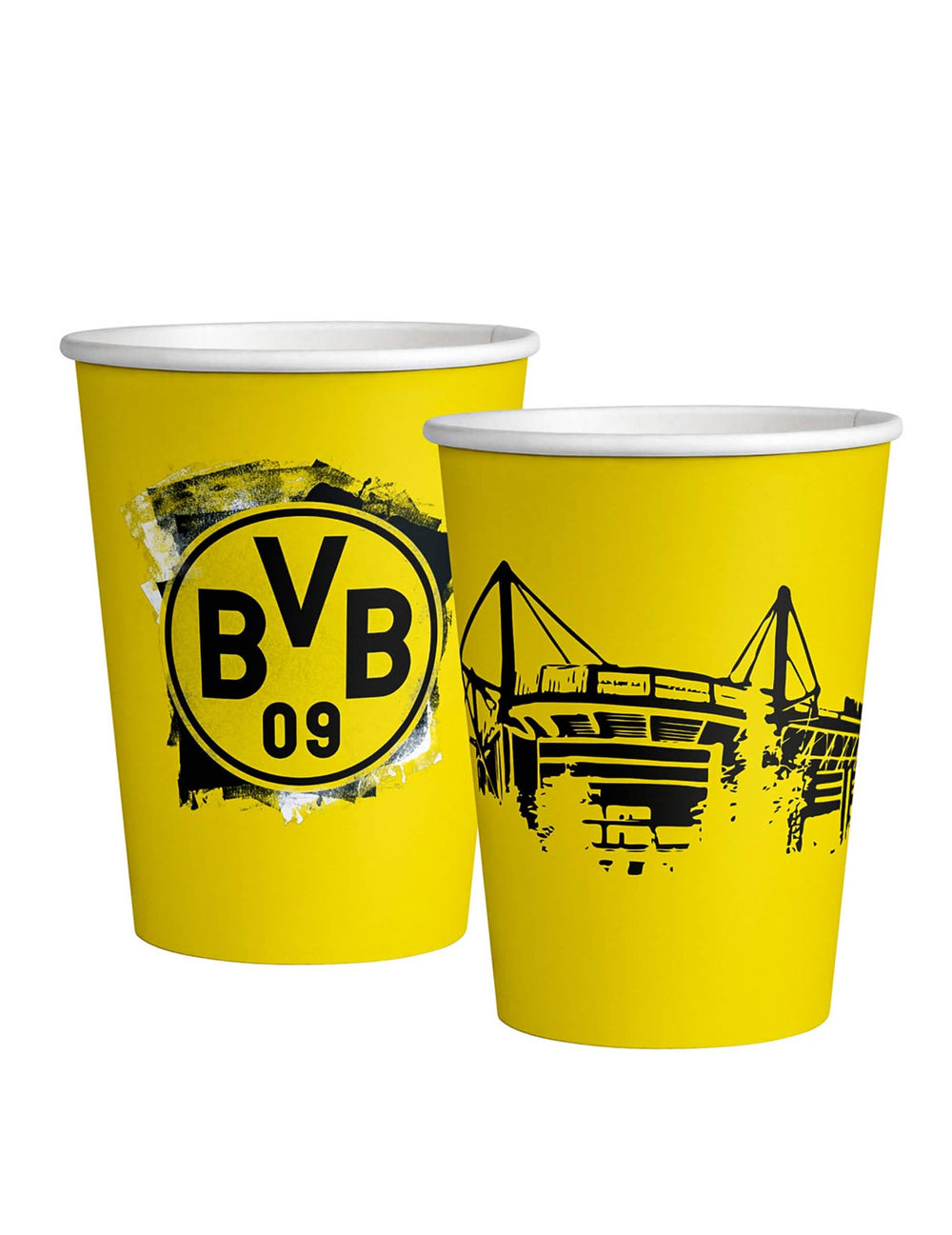 Gobelets en carton Borussia Dortmund pour supporters jaune et noir avec logo BVB