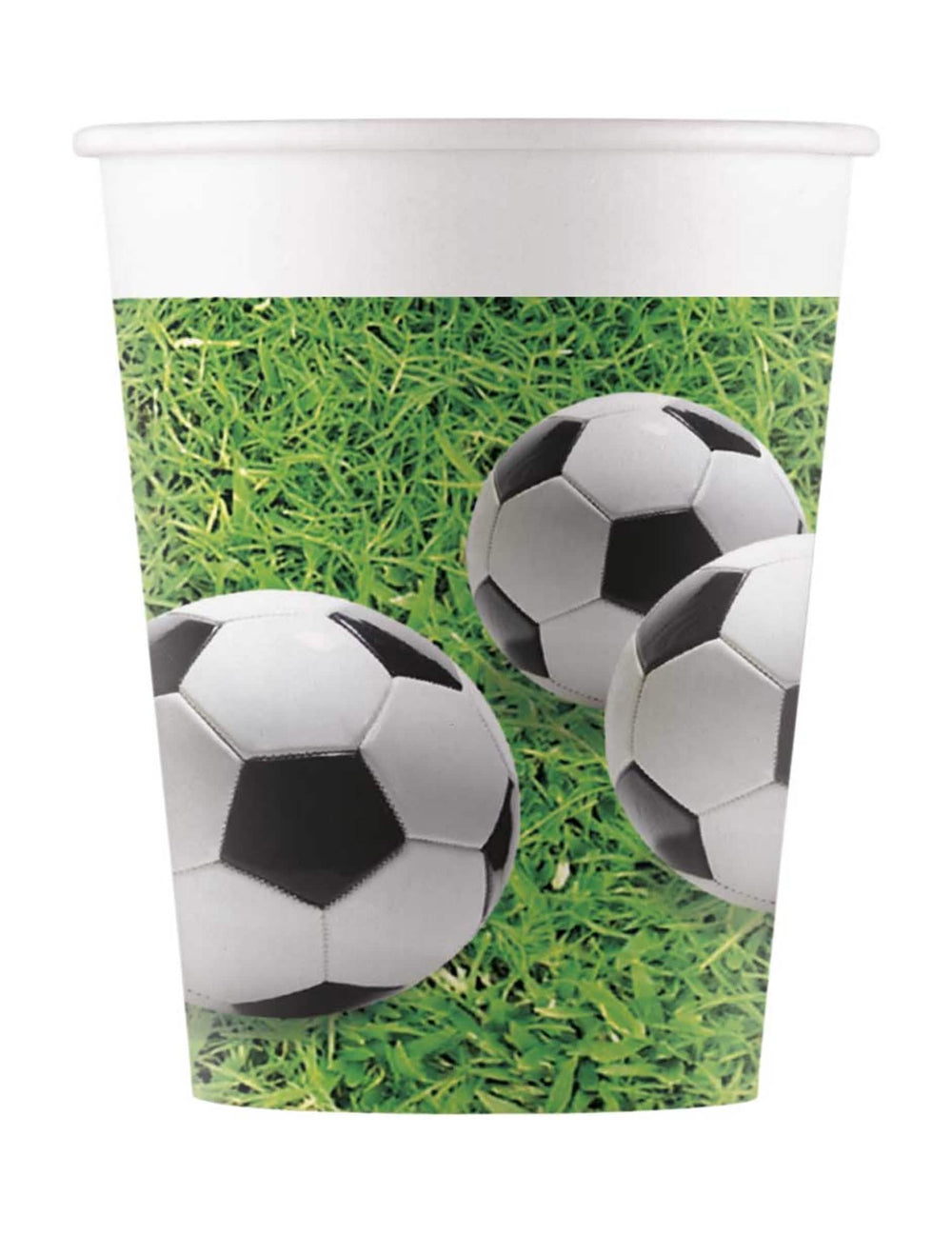 Gobelets en carton football party pour enfant blanc et vert avec ballons