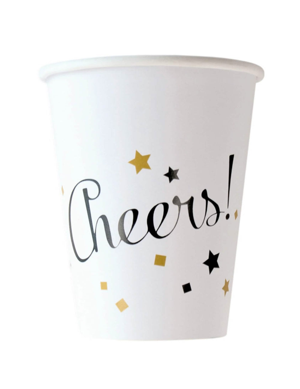 Gobelets en carton happy new year pour fête blanc et doré avec inscription Cheers