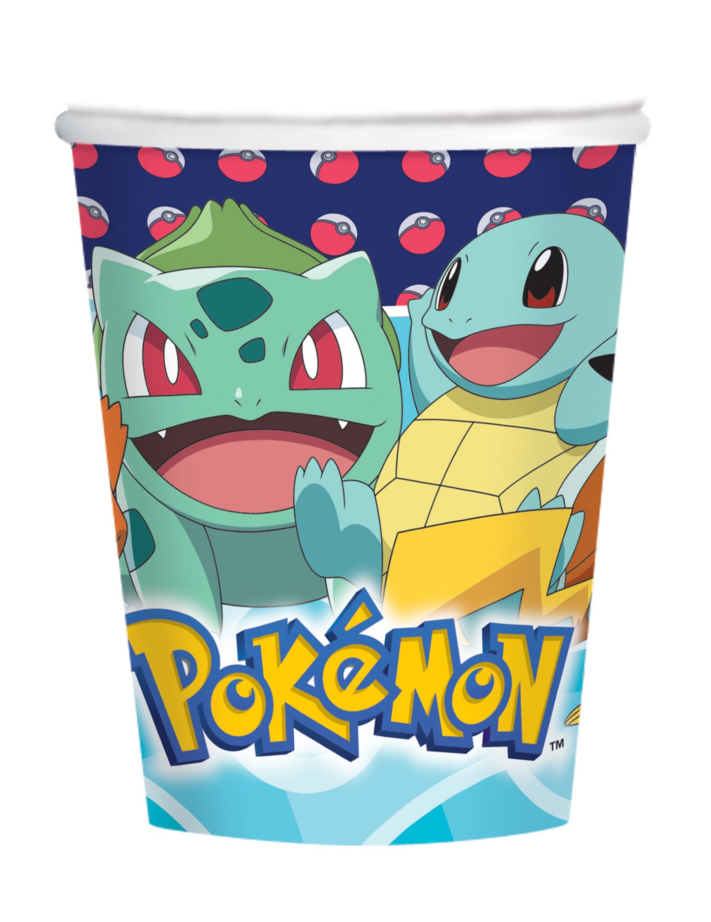 Gobelets en carton Pokémon pour enfant bleus avec Bulbizarre et Carapuce
