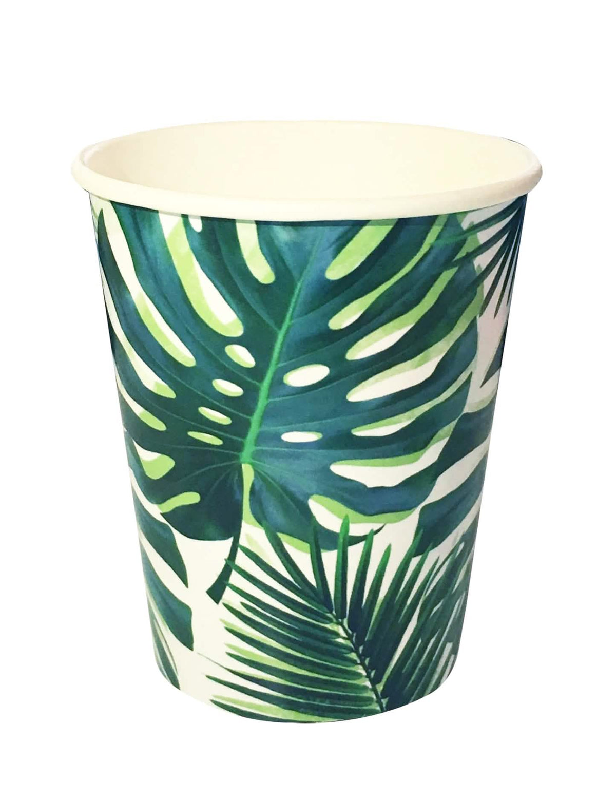 Gobelets en carton tropical vert avec motifs feuilles de palmier