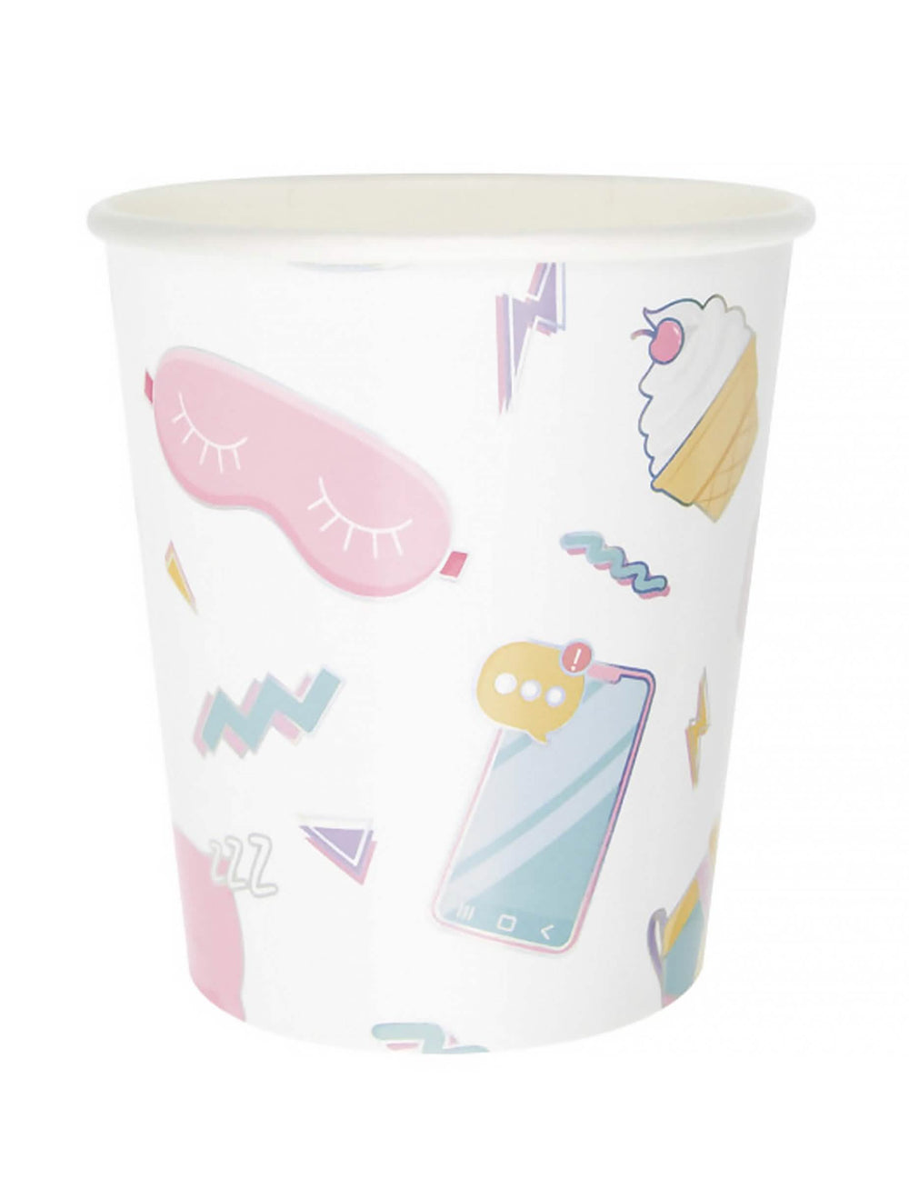 8 gobelets pyjama party pour fille blanc avec motifs girly pastels