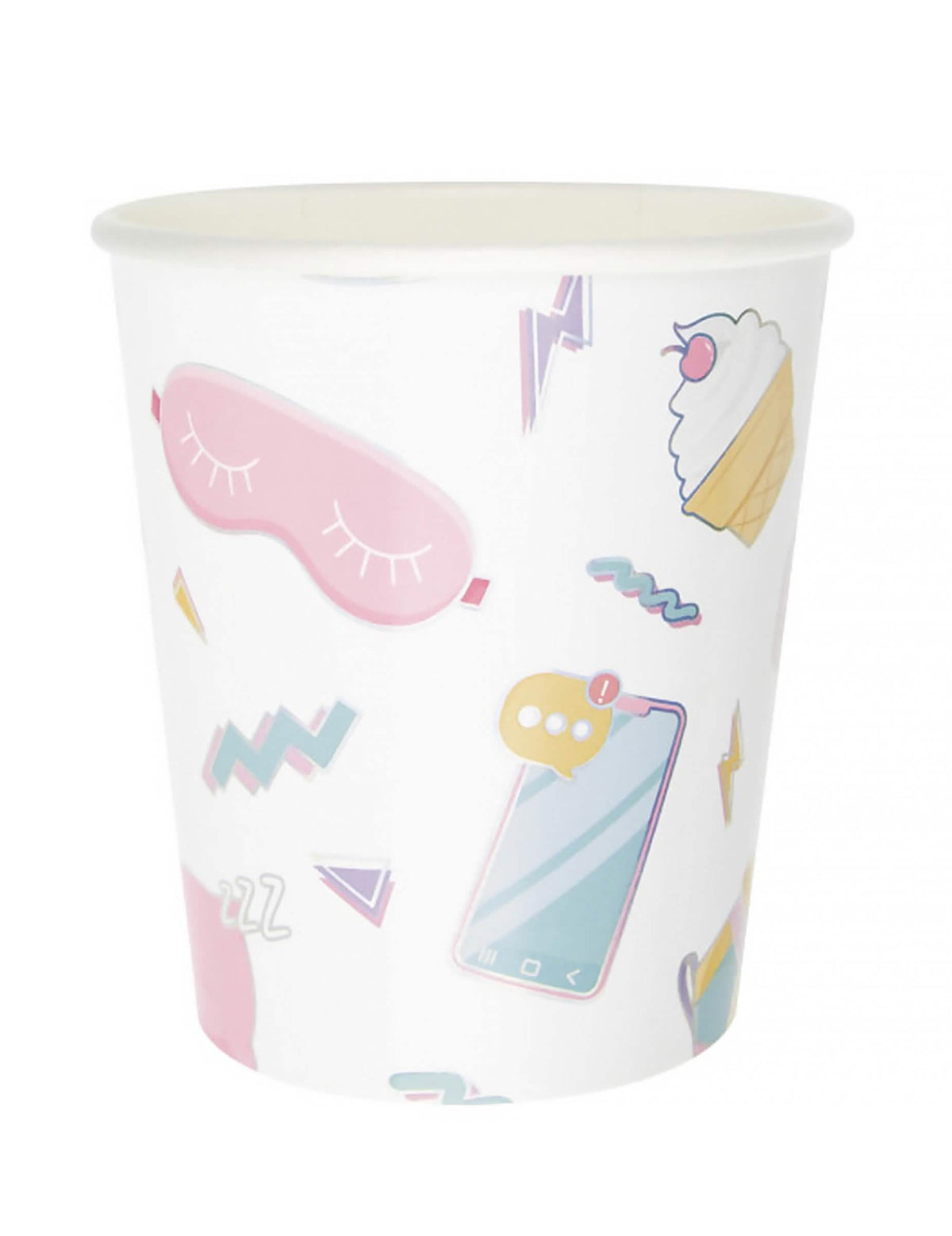 8 gobelets pyjama party pour fille blanc avec motifs girly pastels