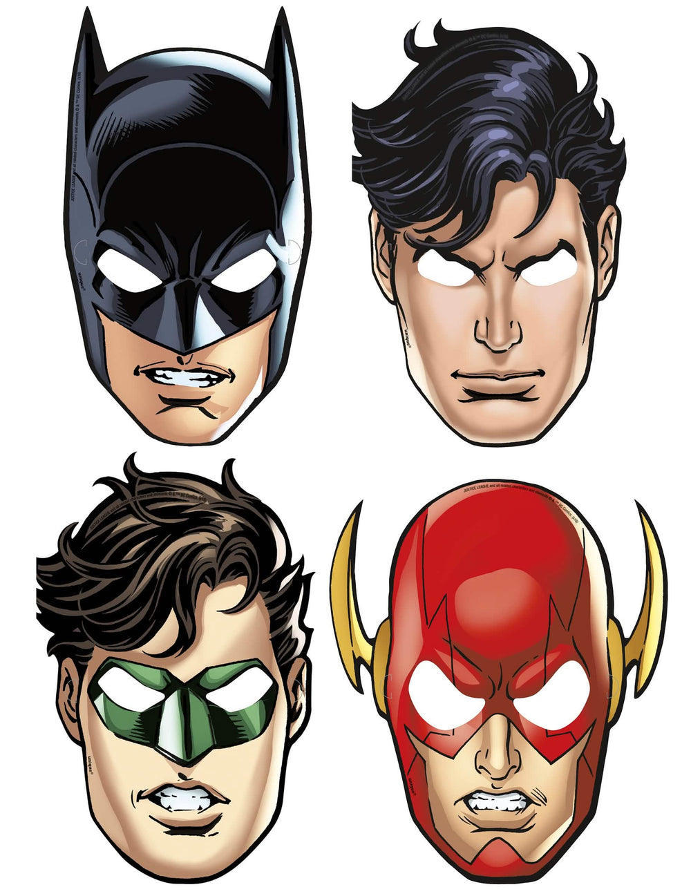 Naamarit kartongista Justice League Batman Superman Green Lantern ja Flash